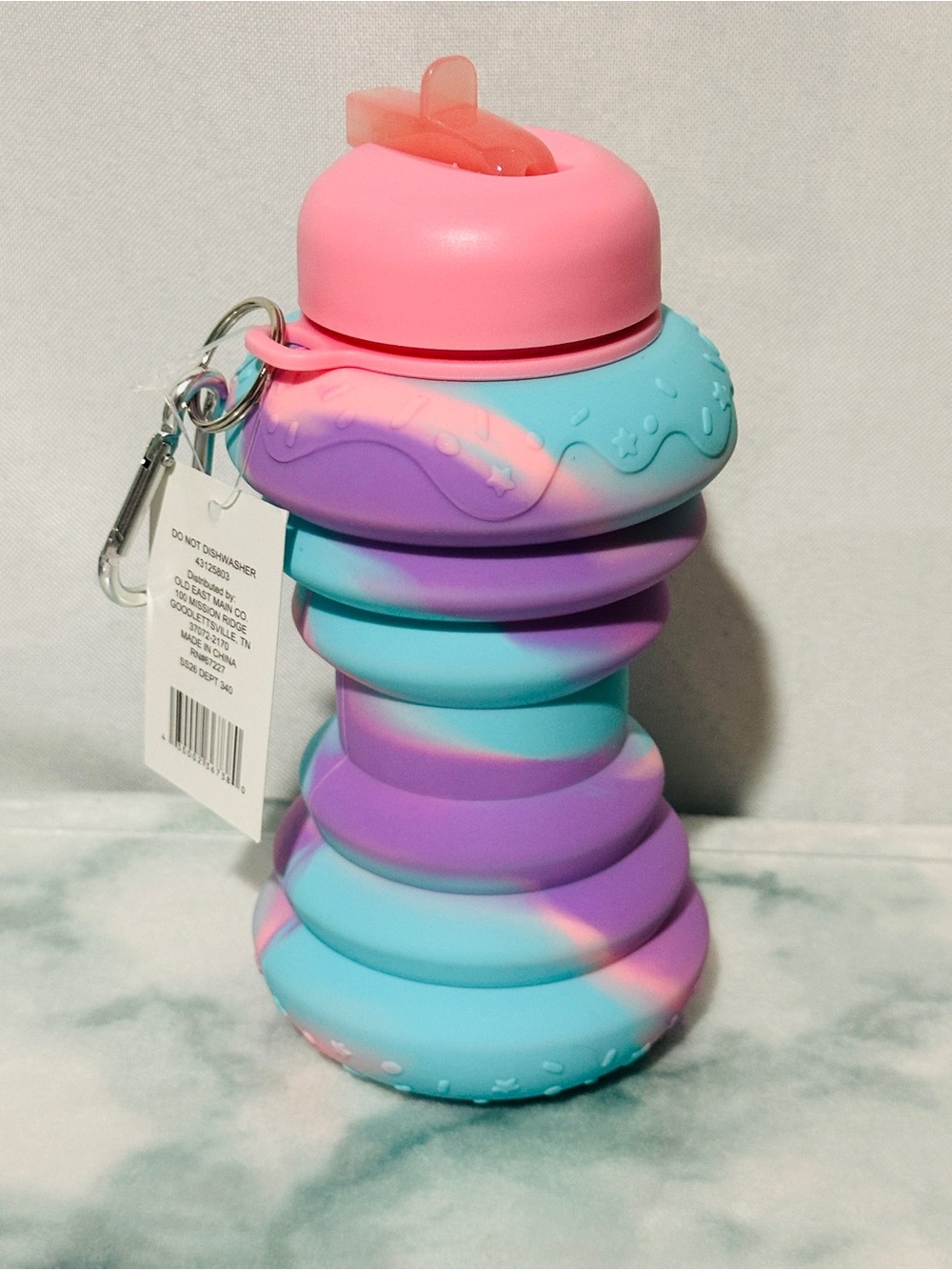 Kids Silicone Sipper Toy Bottle in Pink, Purple & Teal - Soft Stackable Design
